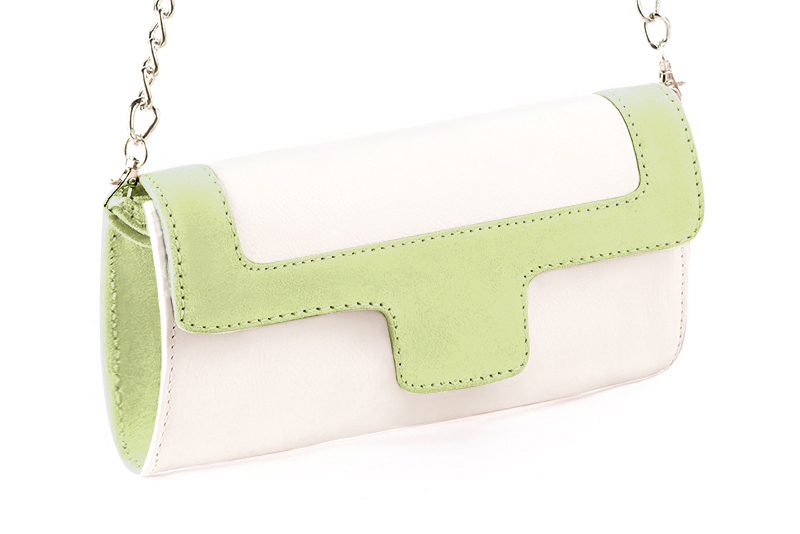 Dress clutch for wedding and parties in off white and meadow green leather - Front view